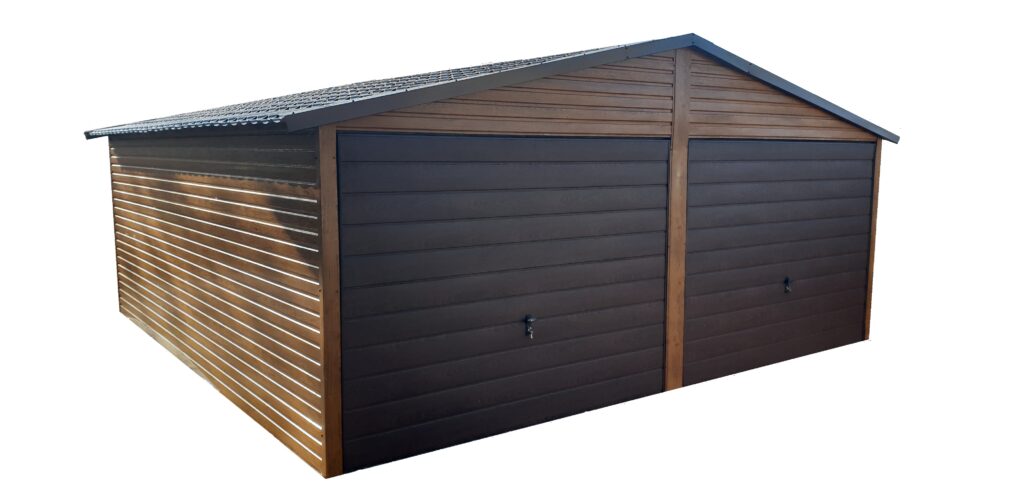 Garaż blaszany 6x5m z bramami podnoszonymi - złoty dąb + orzech - Blaszaki - Garaż Blaszany - Garaży Blaszane