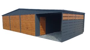 Garaż nr 162 z trzema bramami uchylnymi i wiatą