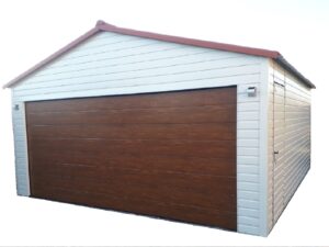Garaż blaszany 6x5m z bramą segmentową - RAL 9002 mat + orzech - Blaszaki - Garaż Blaszany - Garaże Blaszane