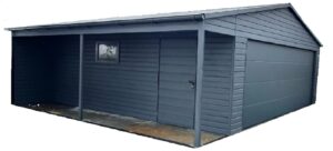 Garaż blaszany 5x6m z bramą segmentową i wiatą - antracyt