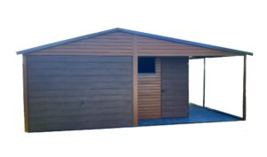 Garaż blaszany 5x6m z wiatą 2m