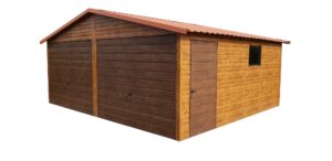 Garaż blaszany 6x6m z 2 bramami uchylnymi