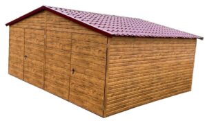 Garaż blaszany 6x6m z 2 bramami dwuskrzydłowymi - złoty dąb jasny - Garaże Blaszane - Blaszaki - Producent Garaży