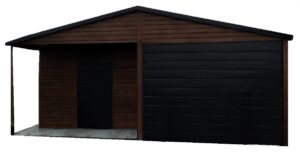 Garaż blaszany 6x6m z bramą uchylną + wiata - orzech/antracyt - Garaże Blaszane - Blaszaki - Producent Garaży