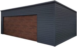 Garaż blaszany 6x6m z bramą segmentową - antracyt/orzech - Garaż Blaszak - Blaszaki - Producent Garaży - Garaże Blaszane