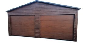 Garaż blaszany 8x6m z wiatą 1m - orzech - Garaż Blaszany - Blaszaki - Producent Garaży - Garaże - Nowoczesne - Garaż Blaszak