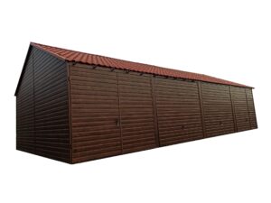 Garaż blaszany 14x6m z czterema bramami uchylnymi - orzech - Garaże Blaszane - Blaszaki - Garaż Blaszak