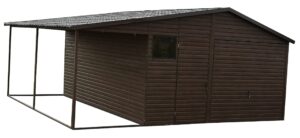Garaż blaszany 5x6m + 2m wiaty - orzech - Blaszaki - Producent Garaży - Garaże Blaszane - Garaż Blaszak